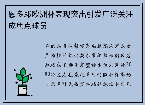恩多耶欧洲杯表现突出引发广泛关注成焦点球员